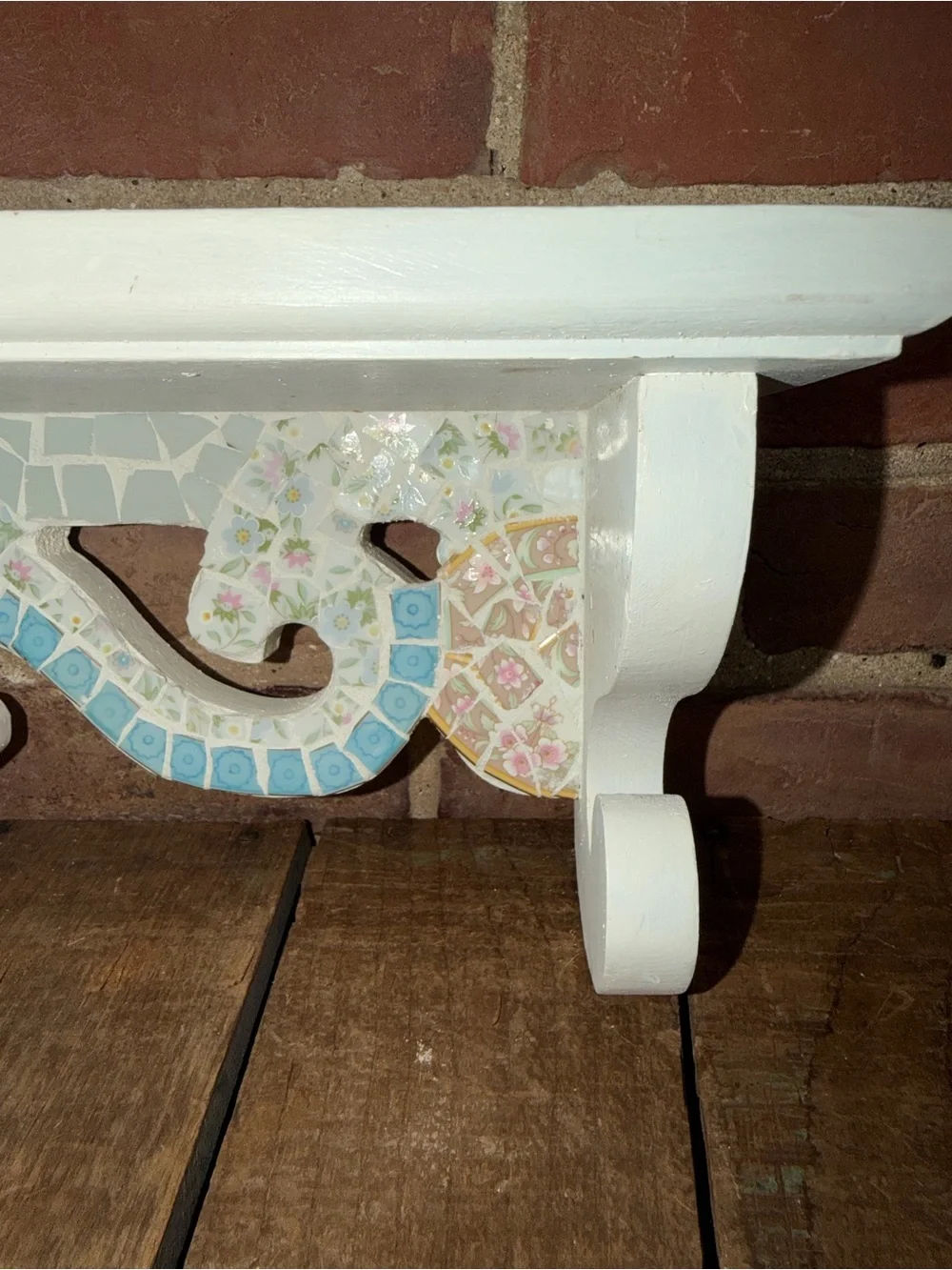 White Decorative Wall Shelf with Pastel Mosaic Accent Beach Coral Floral